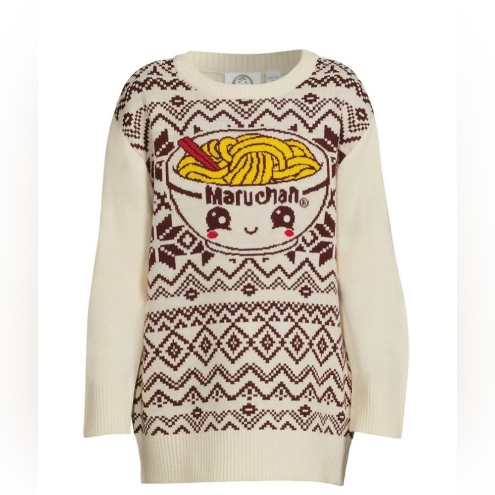 Maruchan Graphic Holiday Knit Crew Neck Sweater in Cream Unisex Size M
